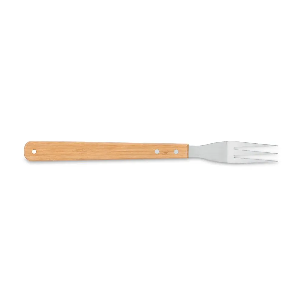 Kit churrasco em estojo de bambu com 6 peças em aço inox e bambu