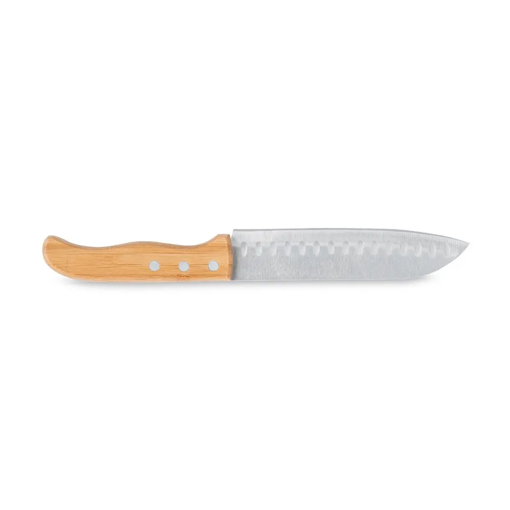 Kit churrasco em estojo de bambu com 6 peças em aço inox e bambu
