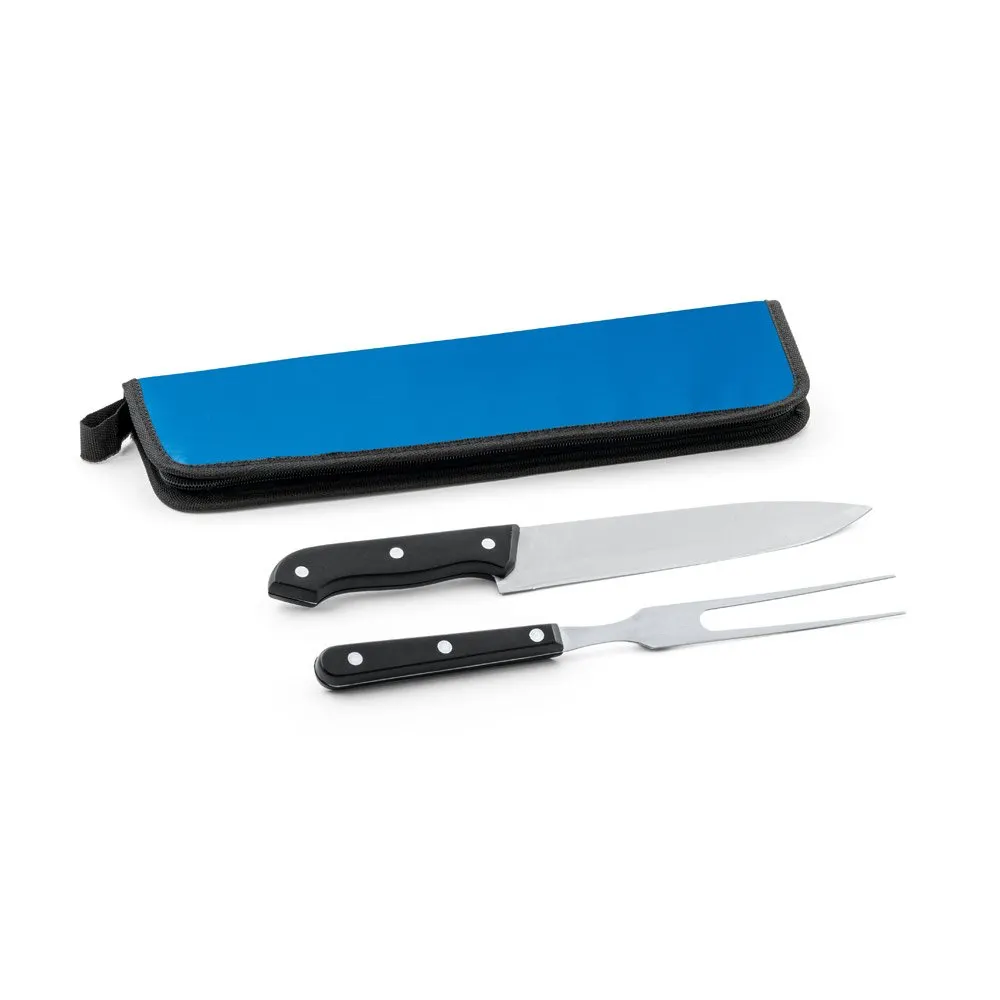 Kit churrasco em estojo em 210D em 2 utensílios em aço inox e PP