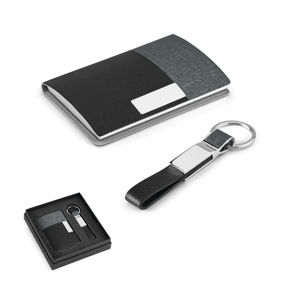 Kit de porta cartões e chaveiro em c.sintético e metal