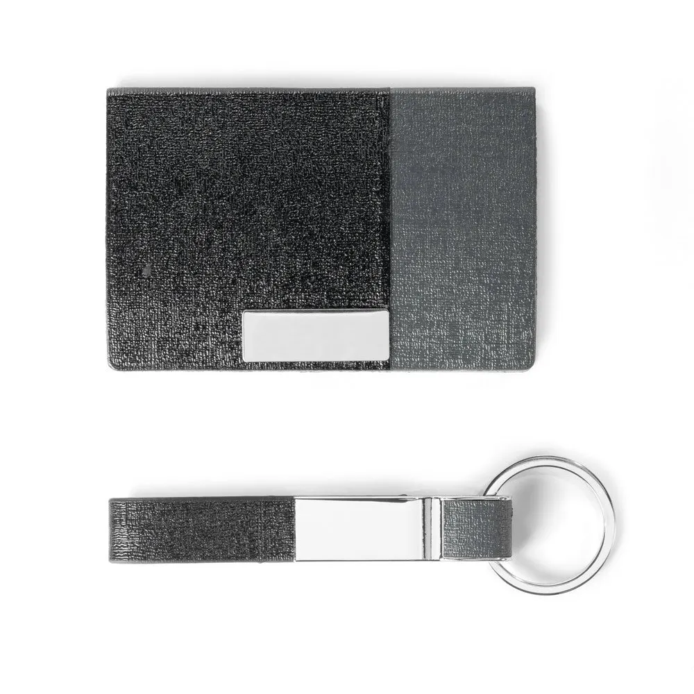 Kit de porta cartões e chaveiro em c.sintético e metal