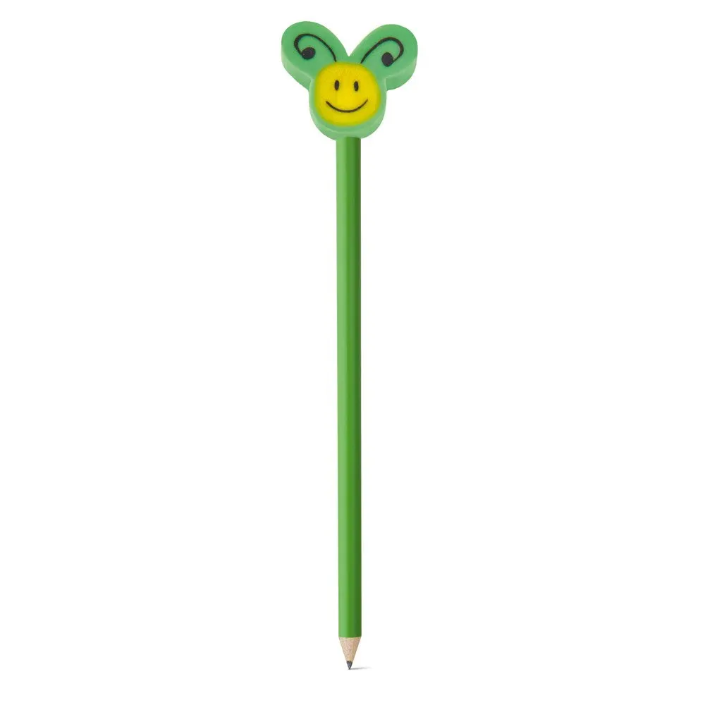 Lápis apontado com boneco de borracha