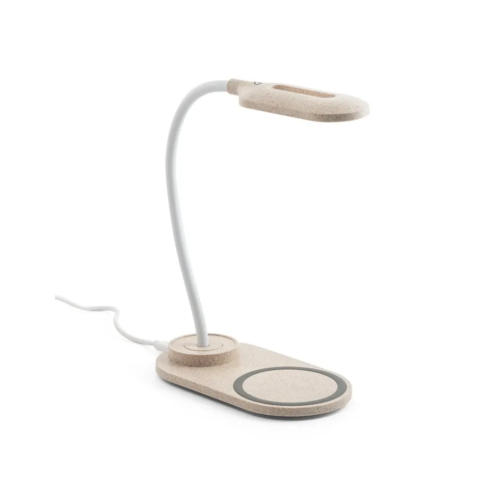 Luminária de mesa com carregador wireless super-rápido (15W) em ABS e fibra de palha de trigo