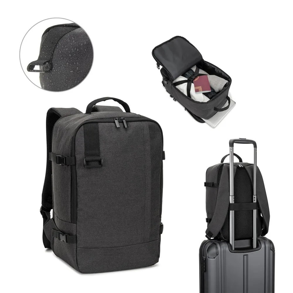 Mochila desenvolvida para cumprir as dimensões exigidas pelas companhias aéreas em poliéster reciclado 600D de alta densidade com acabamento repelente à água 20 L