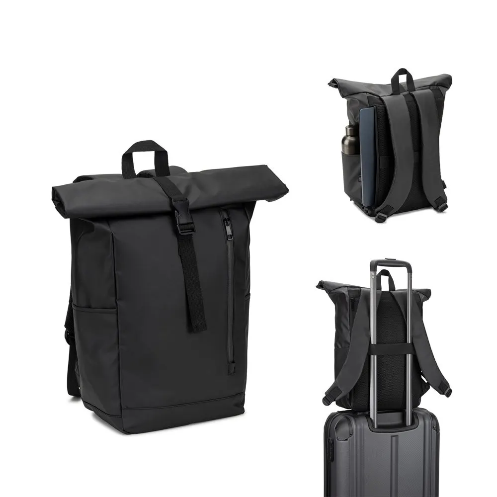 Mochila “Roll top” com design em sistema de fecho que permite enrolar a parte superior em poliéster reciclado 600D de alta densidade com revestimento resistente á água 20 L