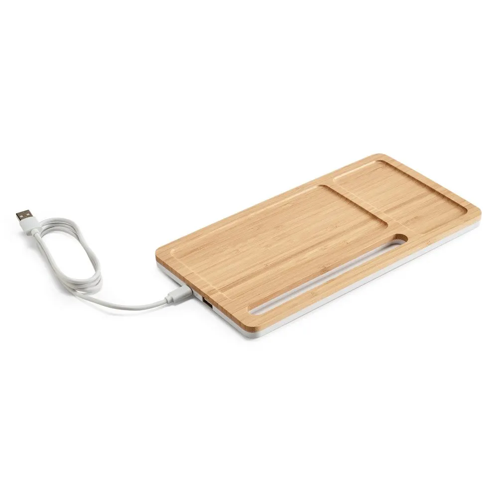 Organizador de secretária (mesa) em bambu e ABS com carregador wireless super-rápido 15W