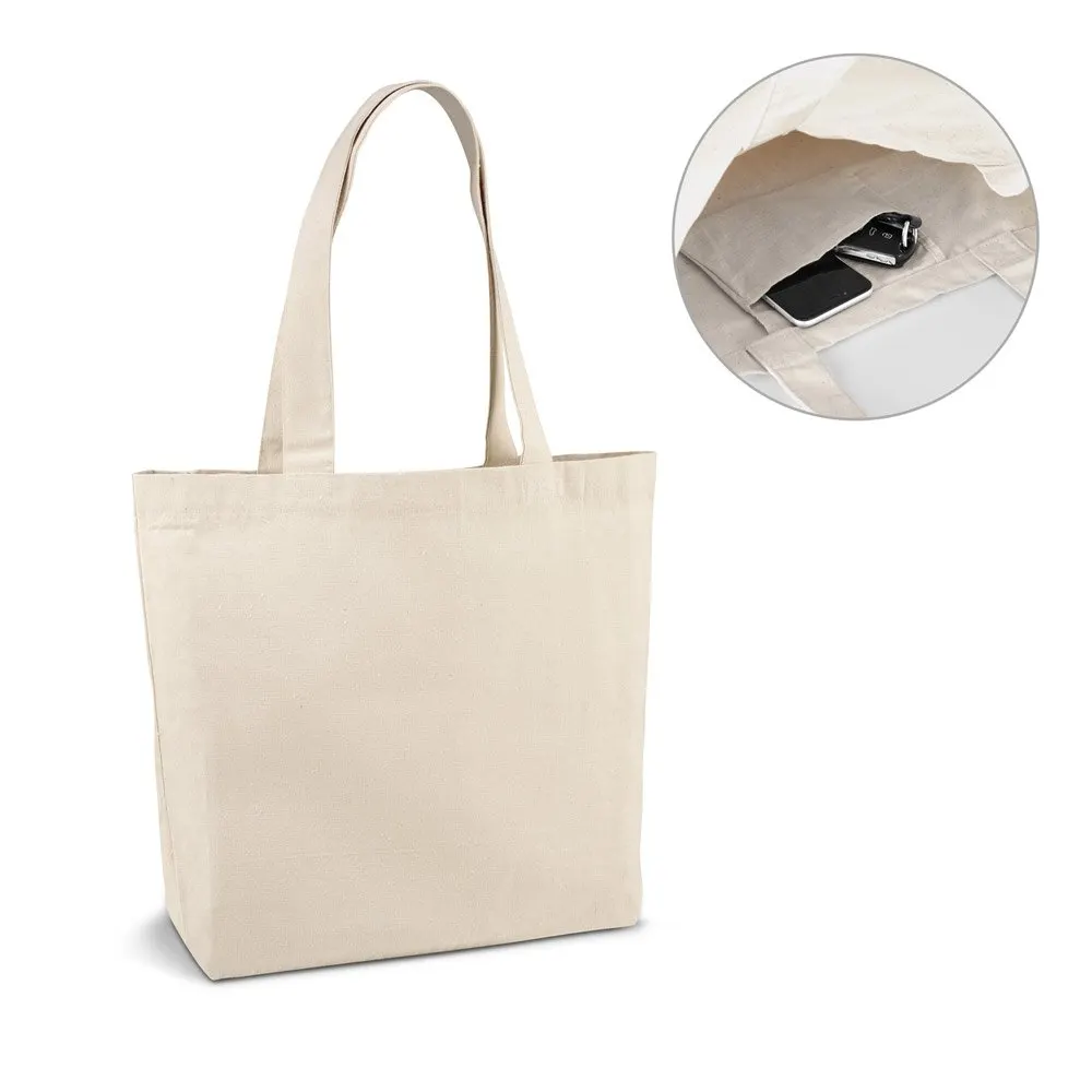 Sacola 100% algodão canvas (280 g/m²) com bolso interior