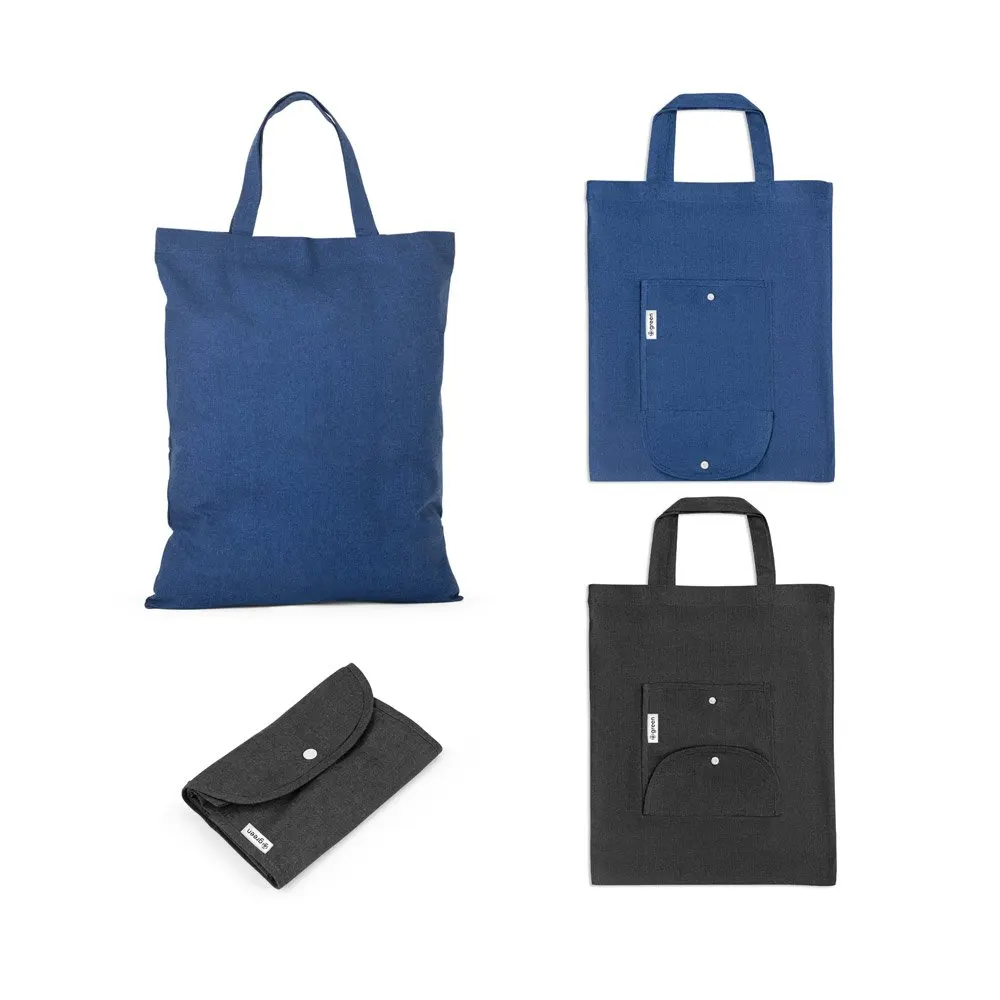 Sacola dobrável (140 g/m²) em 50% algodão, 30% algodão reciclado e 20% poliéster reciclado