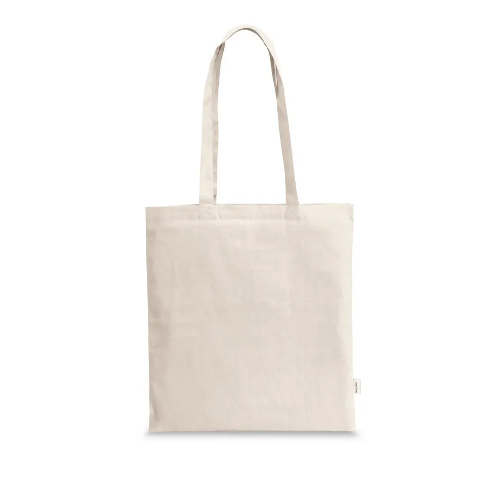 Sacola em 70% algodão reciclado e 30% poliéster reciclado (180 g/m²) sem tingimento