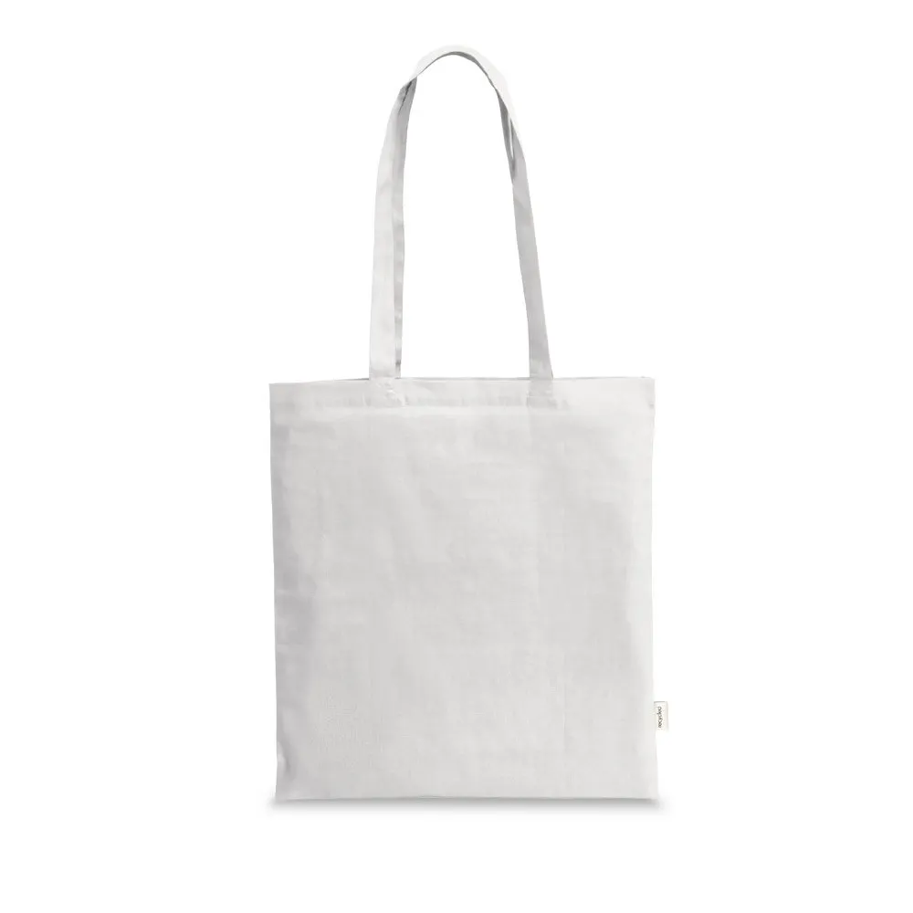 Sacola em 70% algodão reciclado e 30% poliéster reciclado (180 g/m²) sem tingimento