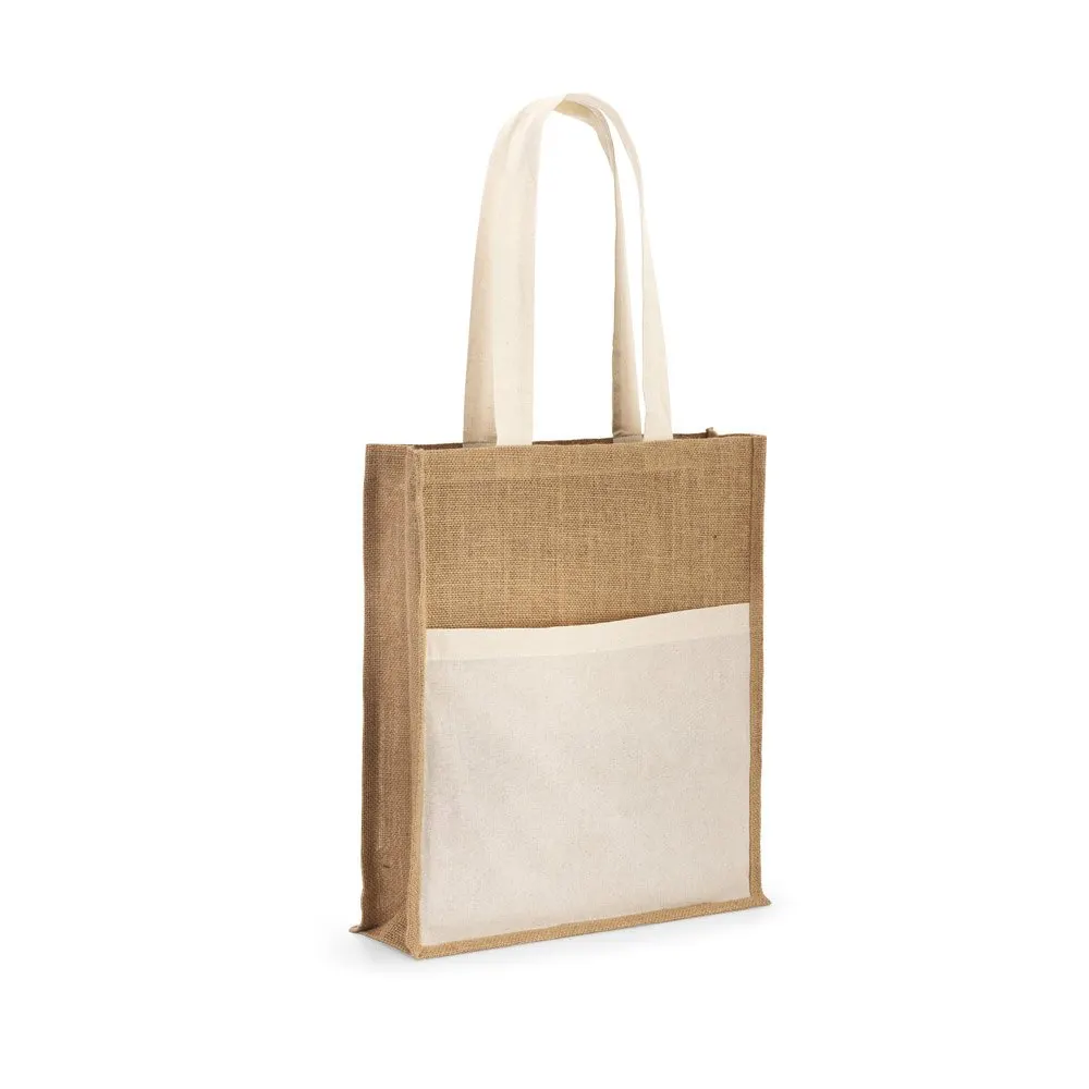 Sacola em juta (240 g/m²) e bolso em 100% algodão (140 gm²)