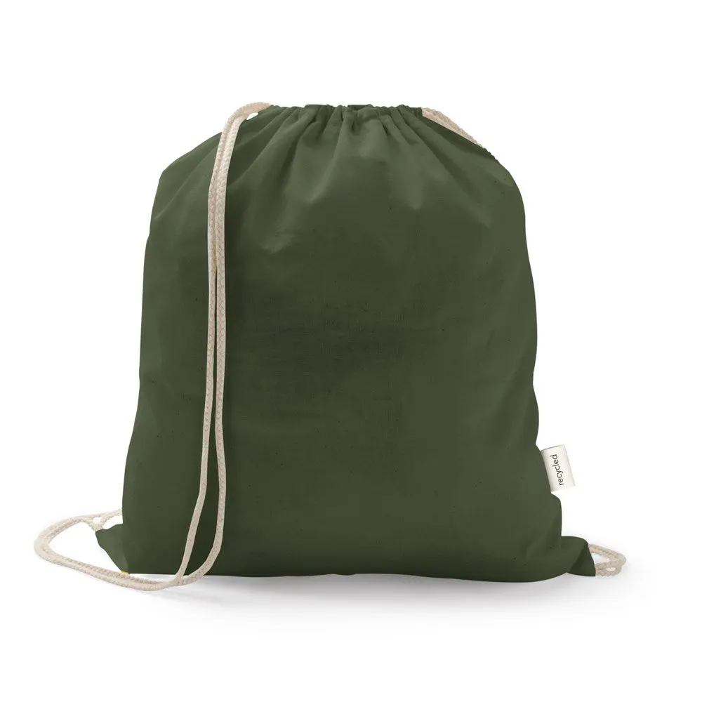 Sacola tipo mochila em 70% algodão reciclado e 30% poliéster reciclado (140 g/m²) sem tingimento