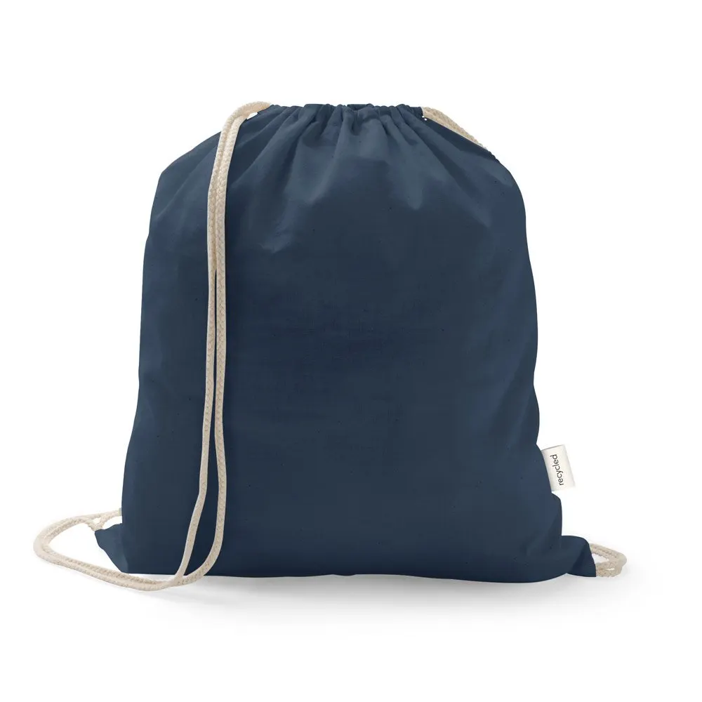 Sacola tipo mochila em 70% algodão reciclado e 30% poliéster reciclado (140 g/m²) sem tingimento