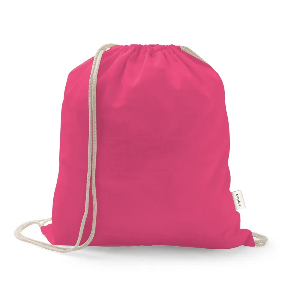Sacola tipo mochila em 70% algodão reciclado e 30% poliéster reciclado (140 g/m²) sem tingimento
