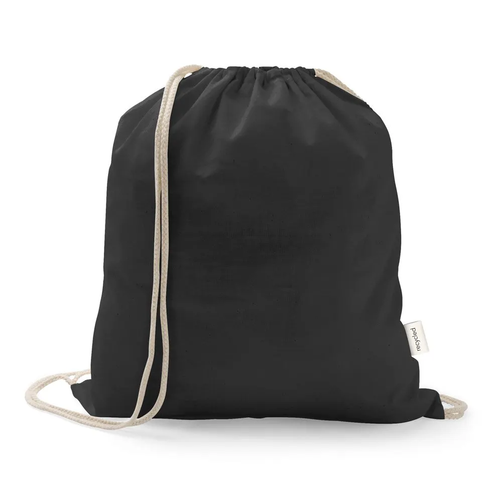 Sacola tipo mochila em 70% algodão reciclado e 30% poliéster reciclado (140 g/m²) sem tingimento