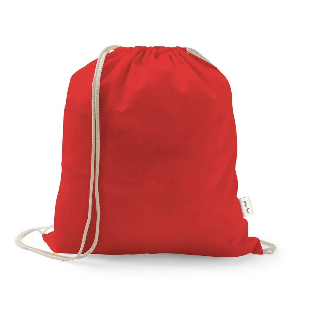 Sacola tipo mochila em 70% algodão reciclado e 30% poliéster reciclado (140 g/m²) sem tingimento