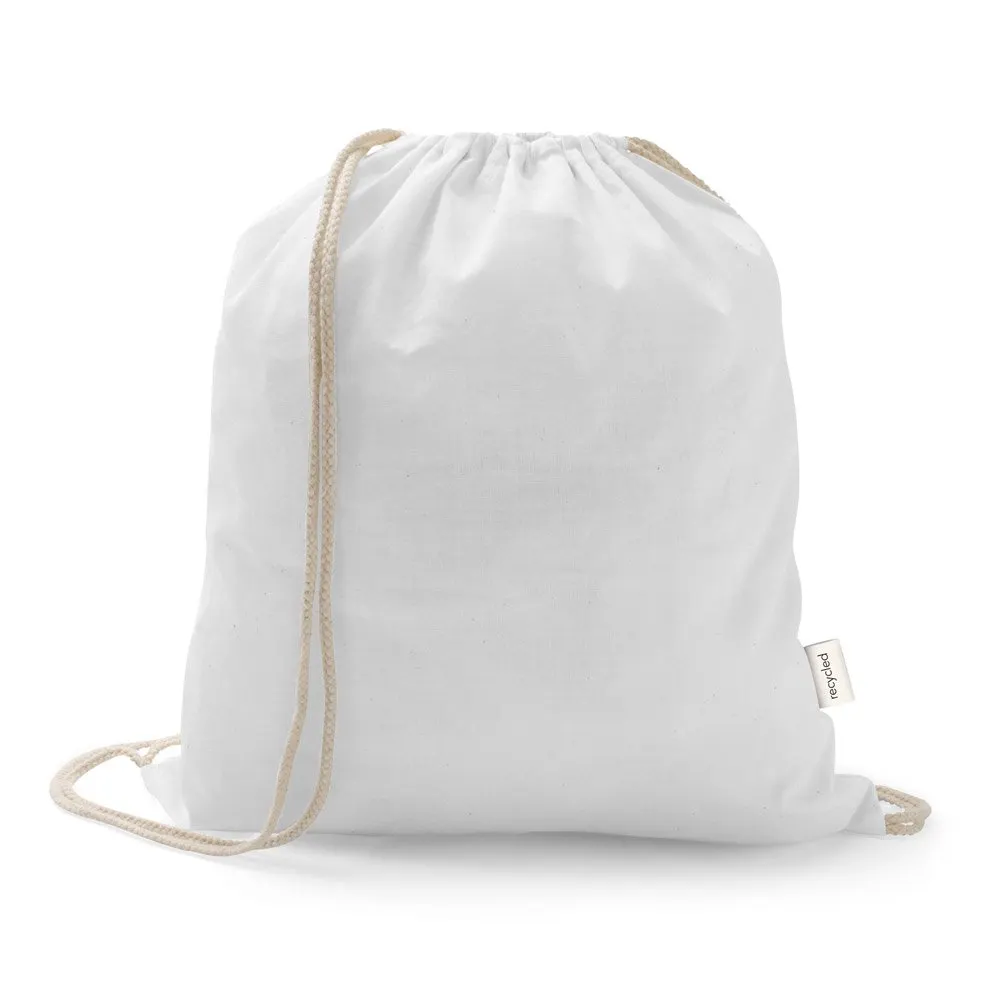 Sacola tipo mochila em 70% algodão reciclado e 30% poliéster reciclado (140 g/m²) sem tingimento