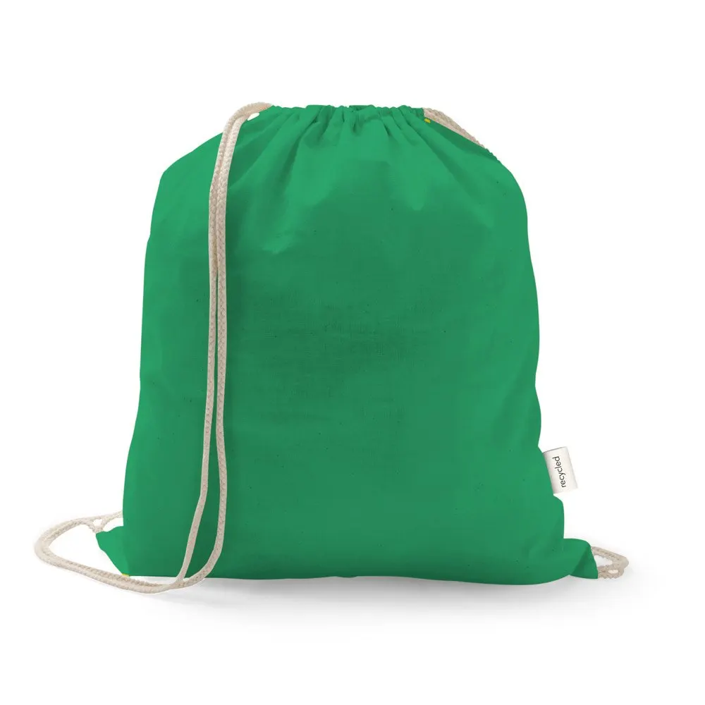 Sacola tipo mochila em 70% algodão reciclado e 30% poliéster reciclado (140 g/m²) sem tingimento
