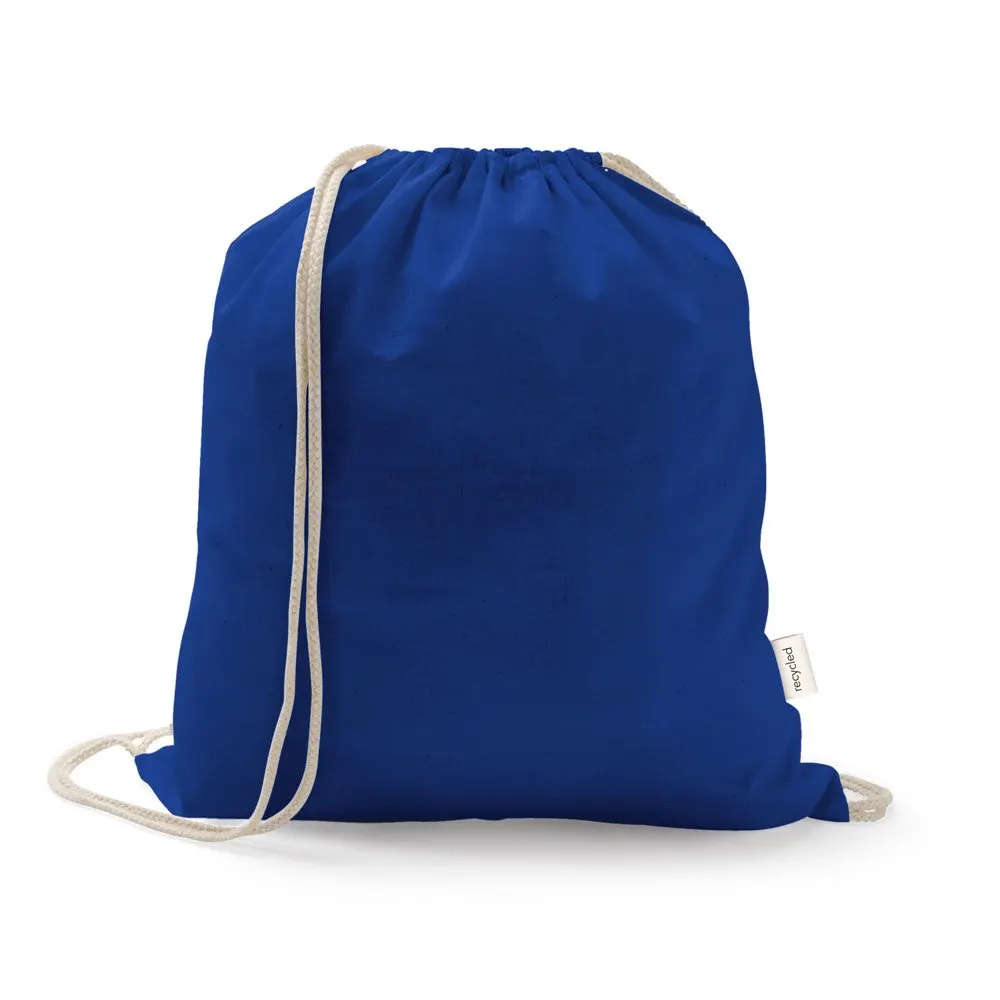 Sacola tipo mochila em 70% algodão reciclado e 30% poliéster reciclado (140 g/m²) sem tingimento