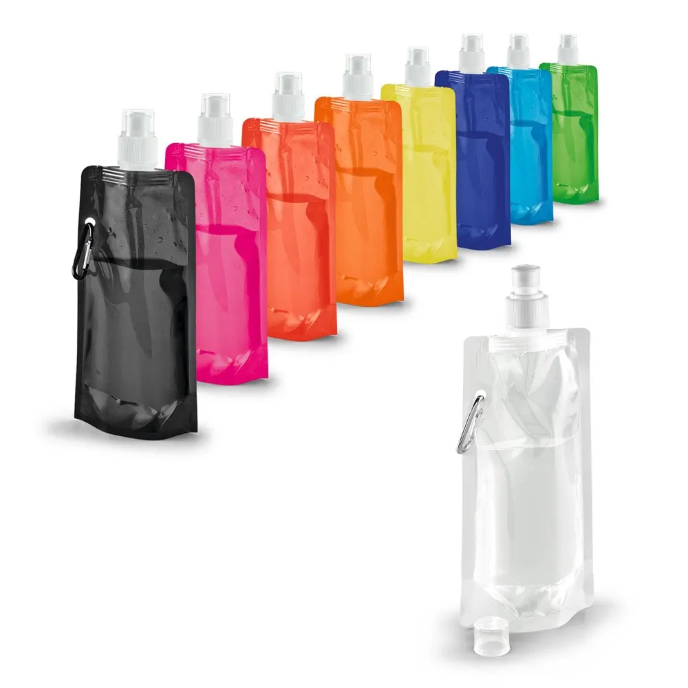 Squeeze dobrável em PE com bico de sistema “push-pull” e acabamento translúcido com mosquetão 460 mL