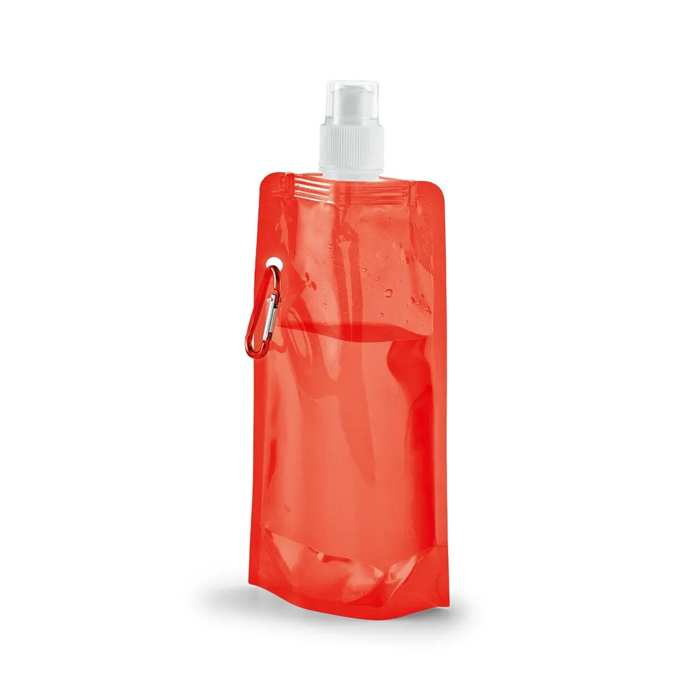 Squeeze dobrável em PE com bico de sistema “push-pull” e acabamento translúcido com mosquetão 460 mL