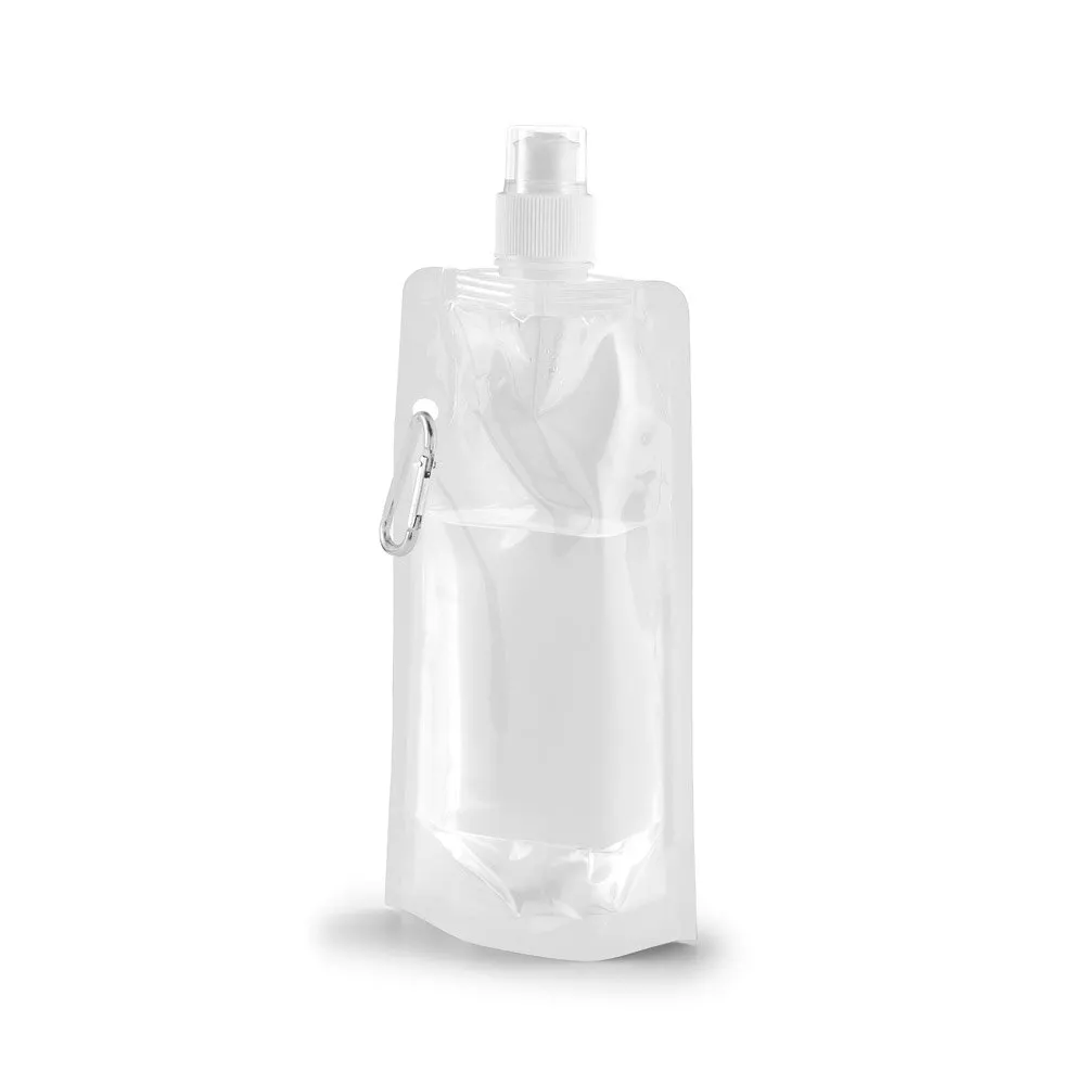 Squeeze dobrável em PE com bico de sistema “push-pull” e acabamento translúcido com mosquetão 460 mL