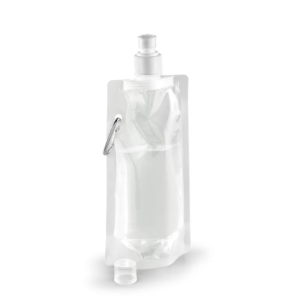 Squeeze dobrável em PE com bico de sistema “push-pull” e acabamento translúcido com mosquetão 460 mL
