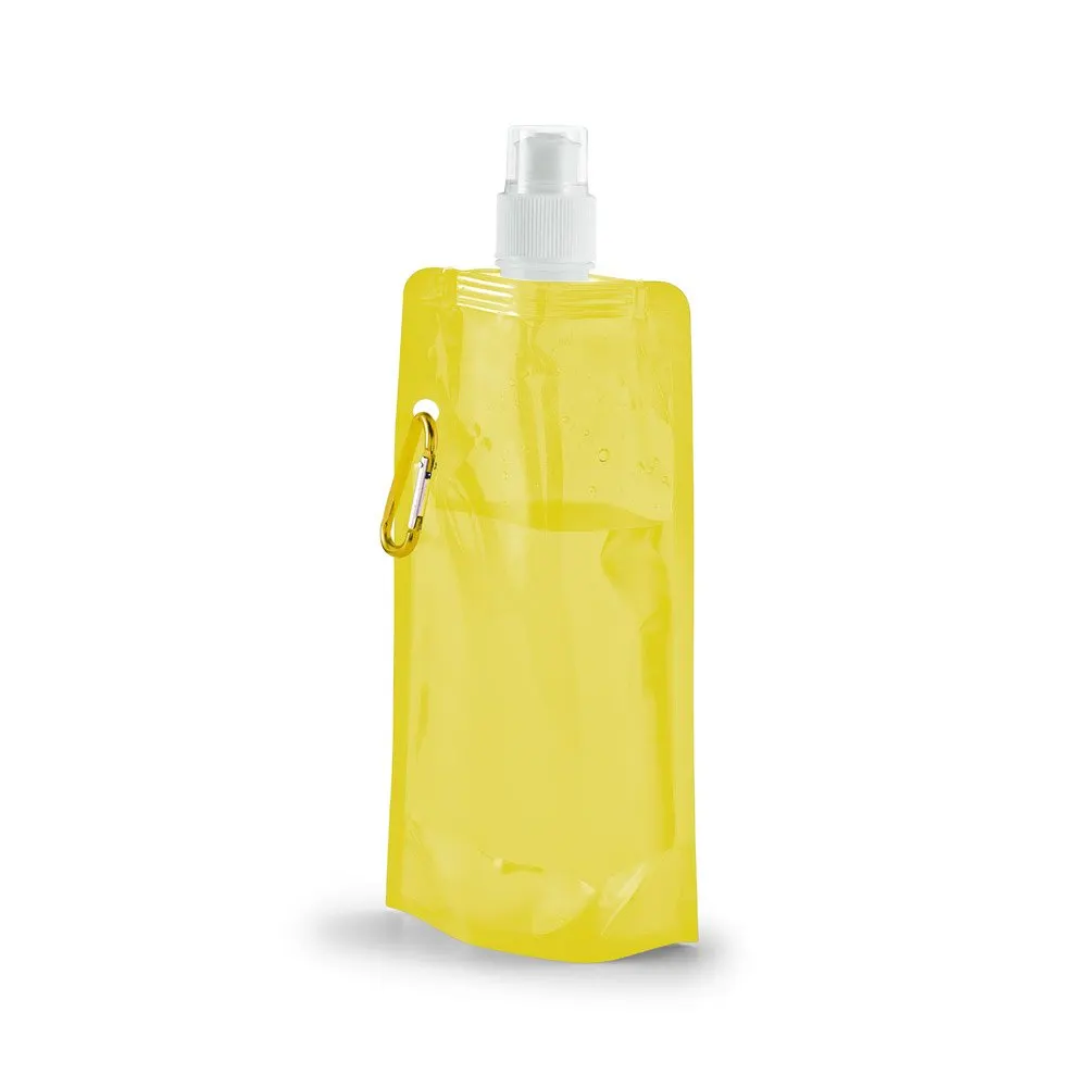 Squeeze dobrável em PE com bico de sistema “push-pull” e acabamento translúcido com mosquetão 460 mL