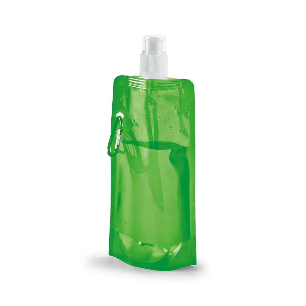 Squeeze dobrável em PE com bico de sistema “push-pull” e acabamento translúcido com mosquetão 460 mL