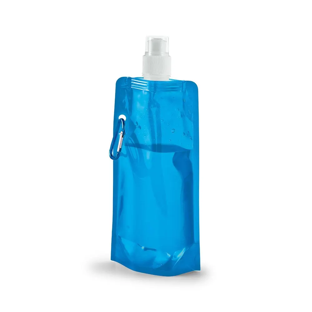 Squeeze dobrável em PE com bico de sistema “push-pull” e acabamento translúcido com mosquetão 460 mL