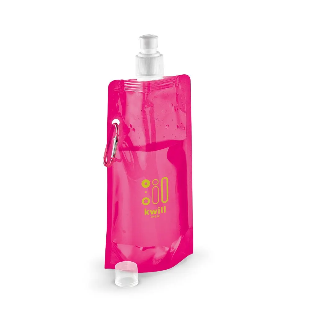 Squeeze dobrável em PE com bico de sistema “push-pull” e acabamento translúcido com mosquetão 460 mL