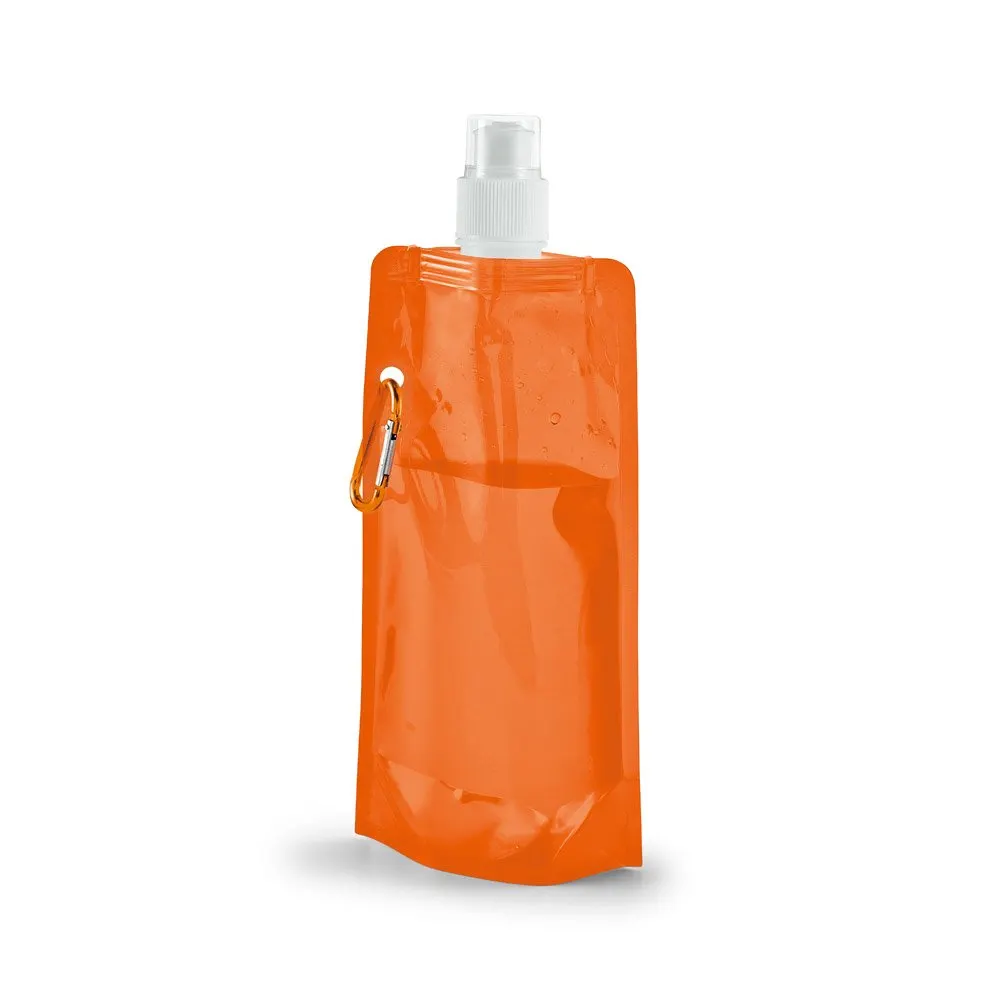 Squeeze dobrável em PE com bico de sistema “push-pull” e acabamento translúcido com mosquetão 460 mL