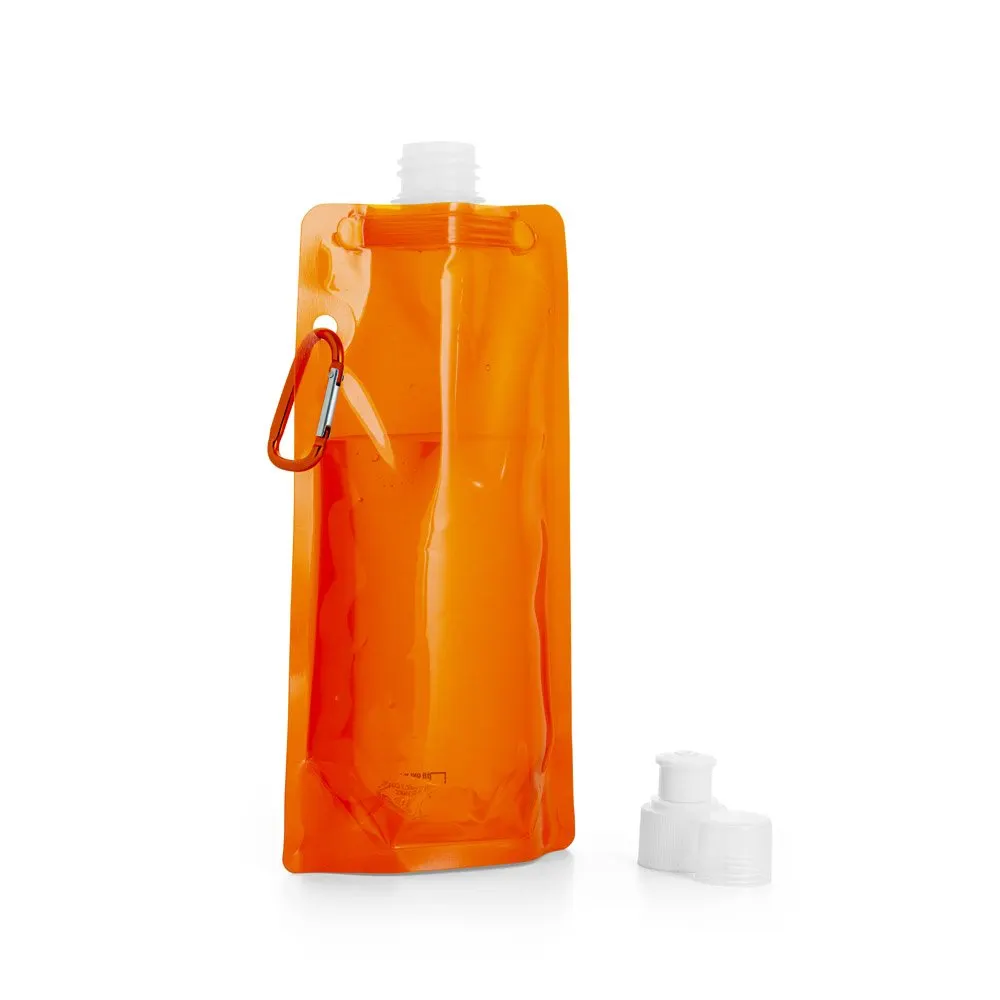 Squeeze dobrável em PE com bico de sistema “push-pull” e acabamento translúcido com mosquetão 460 mL