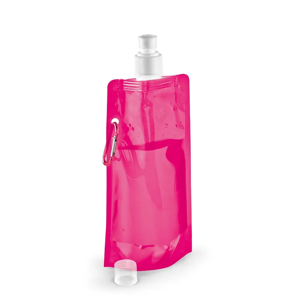 Squeeze dobrável em PE com bico de sistema “push-pull” e acabamento translúcido com mosquetão 460 mL