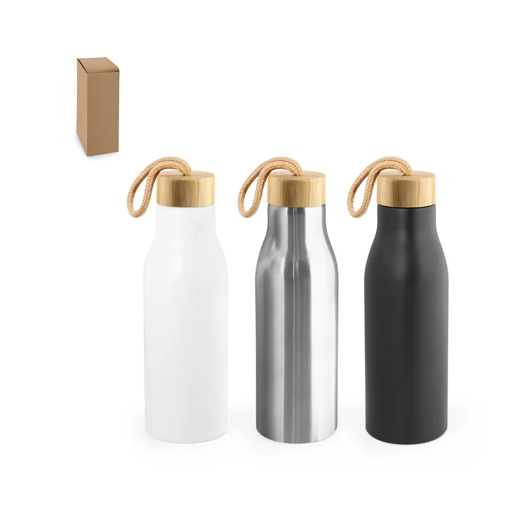 Squeeze em aço inox 90% reciclado, de parede simples e acabamento em mate 570 mL