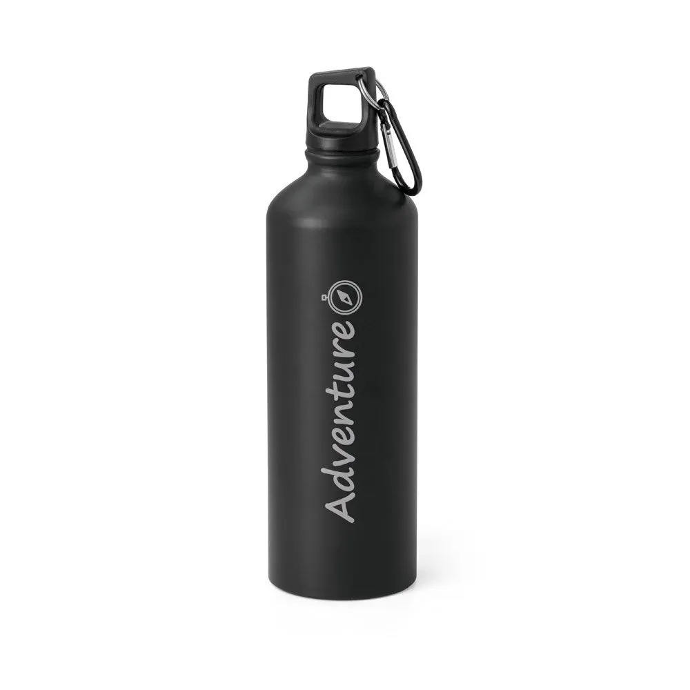 Squeeze em alumínio com acabamento mate e tampa em PP, com mosquetão 800 mL