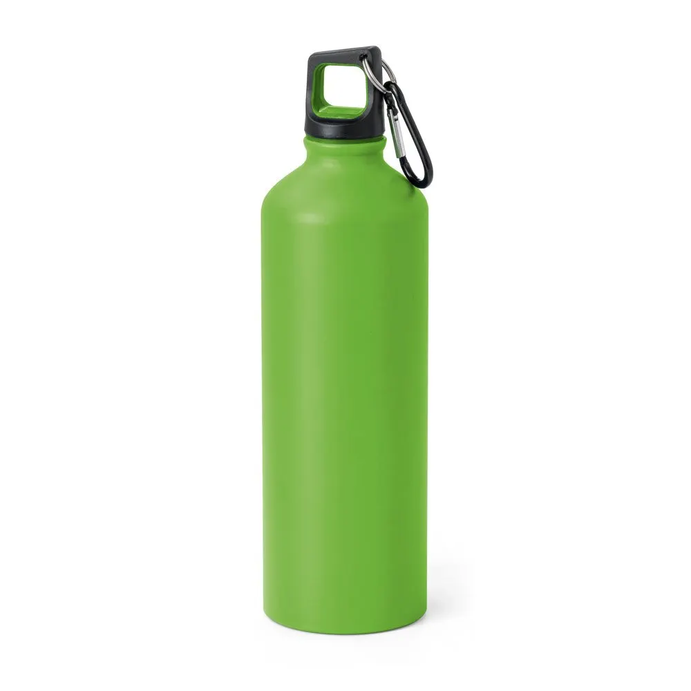 Squeeze em alumínio com acabamento mate e tampa em PP, com mosquetão 800 mL