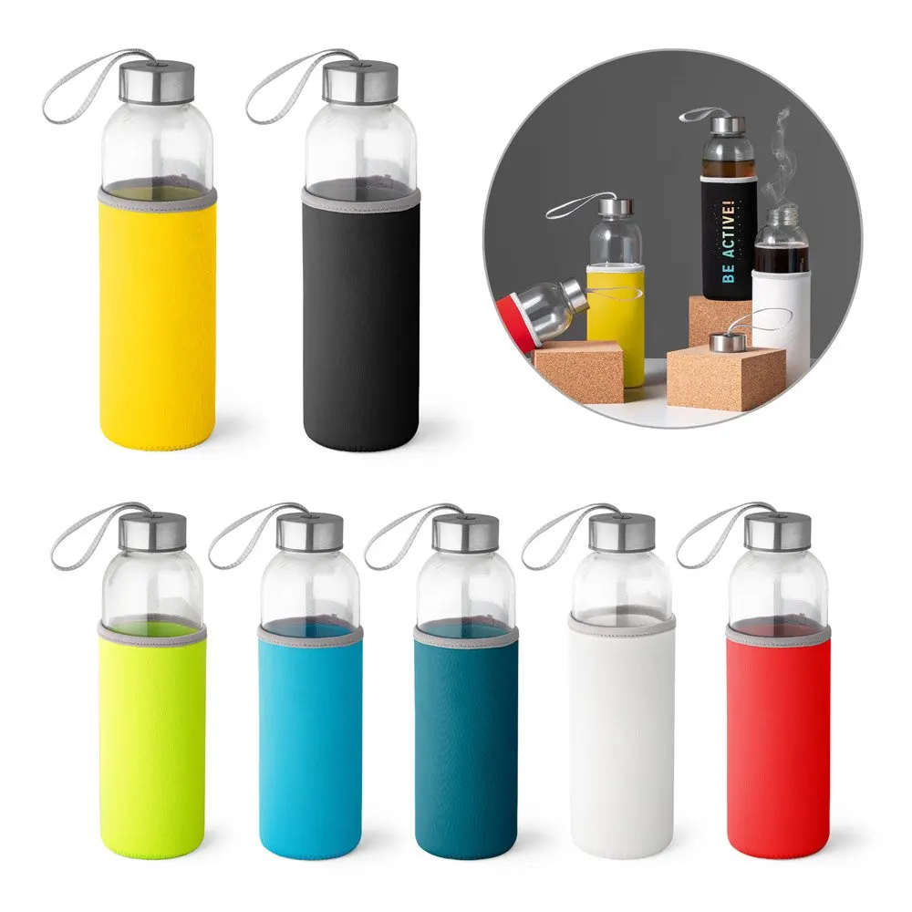 Squeeze em vidro e tampa em aço inox com alça 520 mL