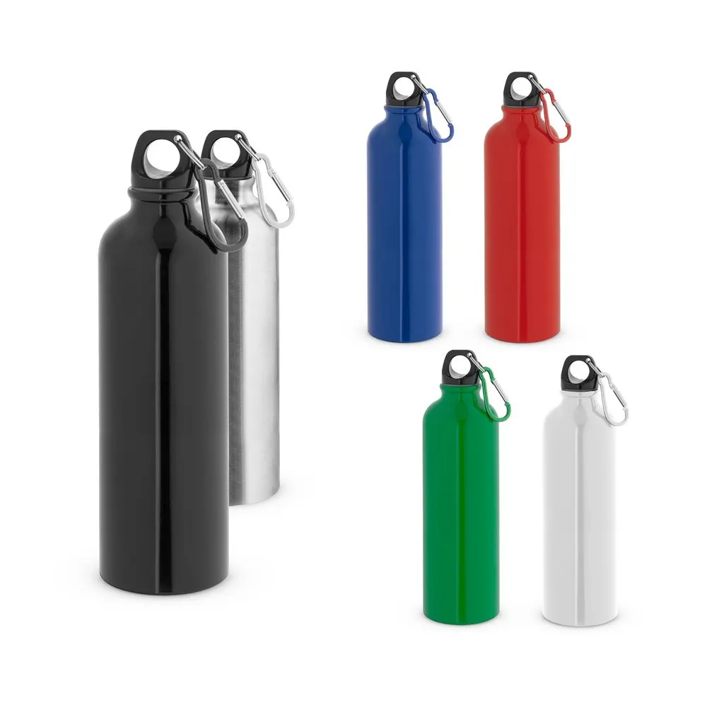 Squeeze esportiva em aço inox de parede simples com mosquetão 820 mL