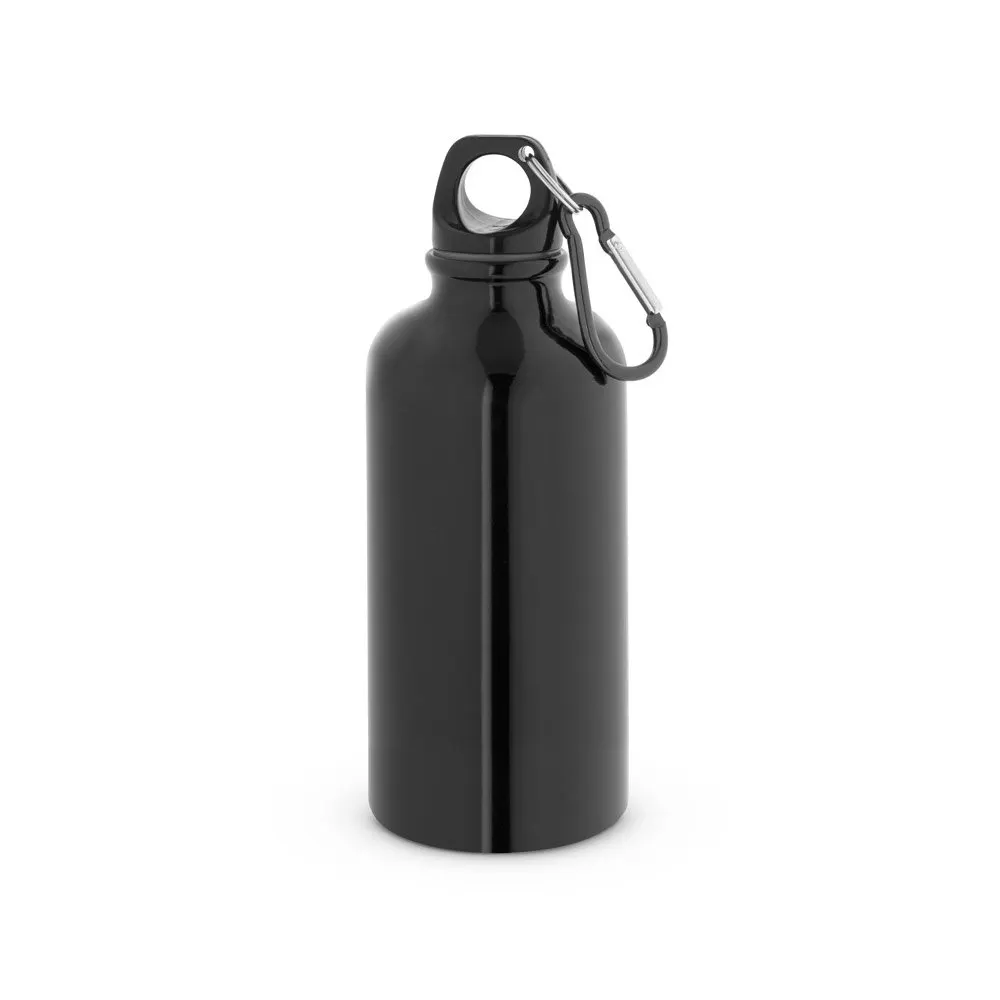 Squeeze esportiva em aço inox, de parede simples e acabamento brilhante com mosquetão 560 mL