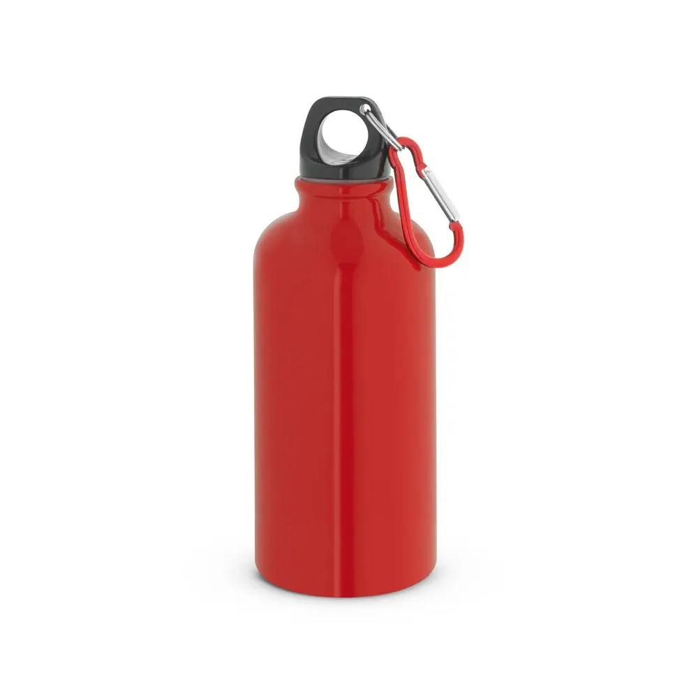 Squeeze esportiva em aço inox, de parede simples e acabamento brilhante com mosquetão 560 mL
