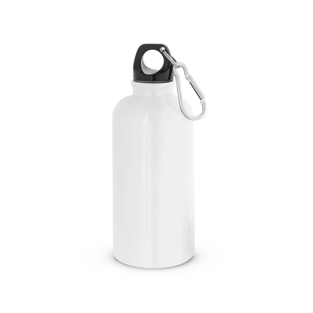 Squeeze esportiva em aço inox, de parede simples e acabamento brilhante com mosquetão 560 mL