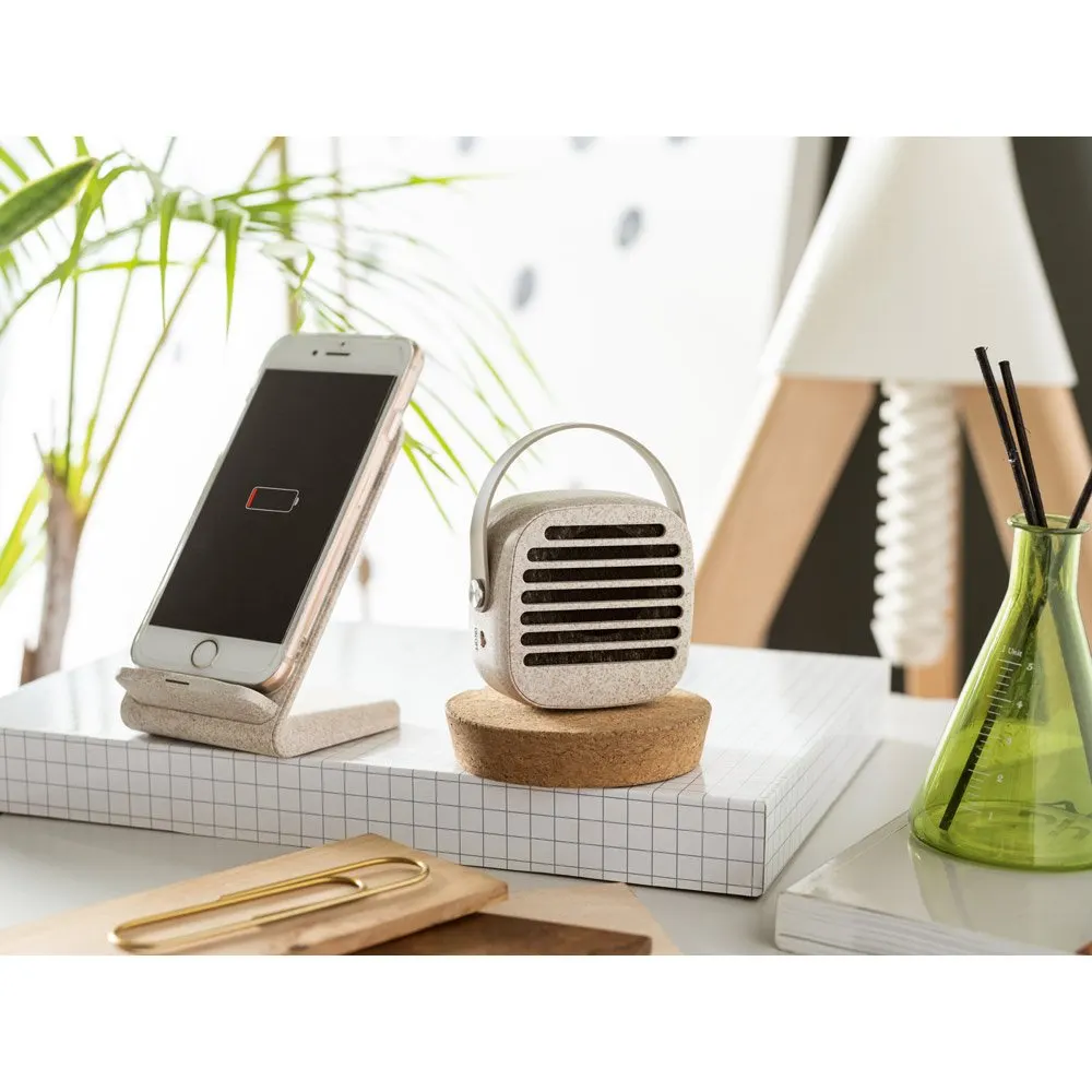 Suporte para celular com carregador wireless super-rápido em fibra de palha de trigo e ABS