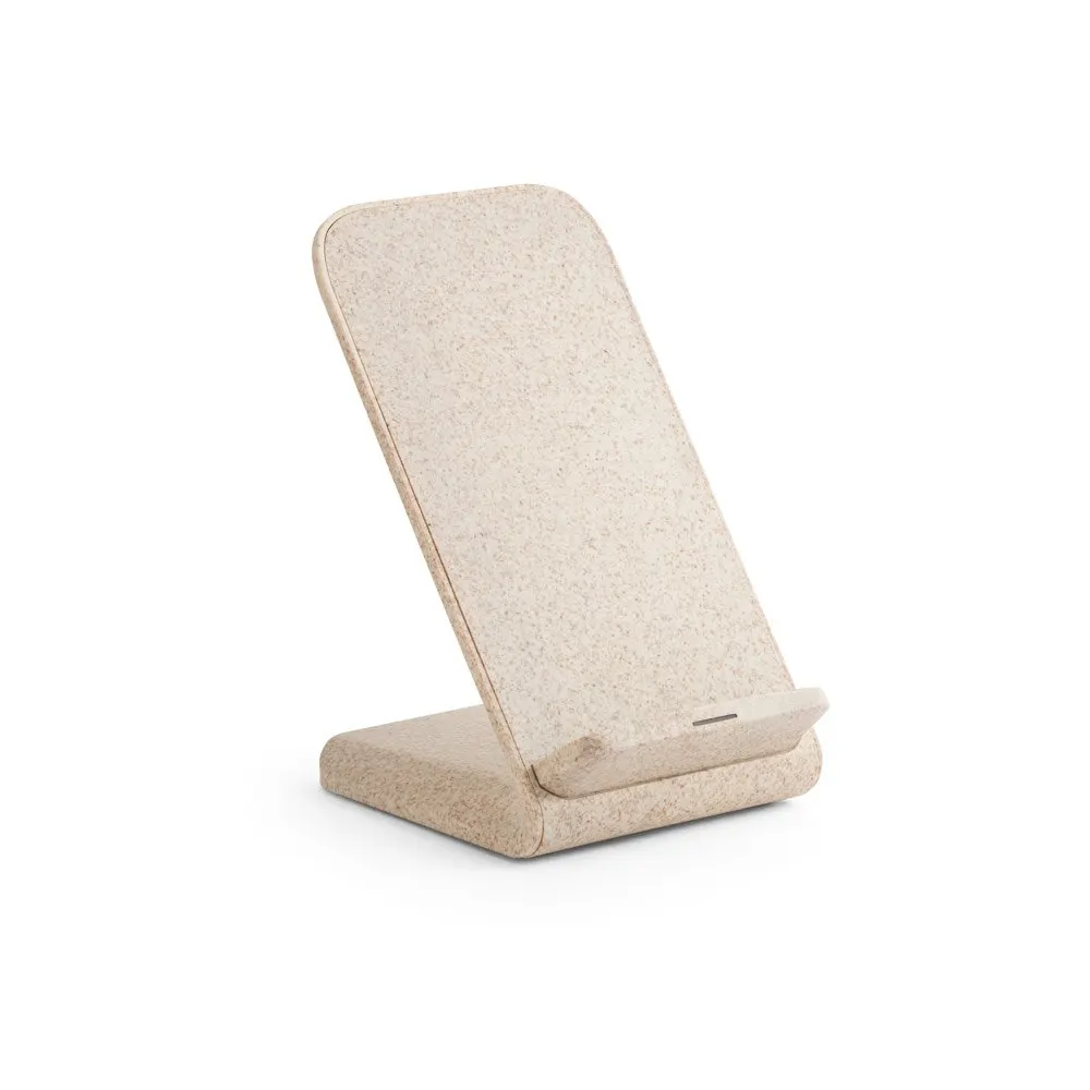 Suporte para celular com carregador wireless super-rápido em fibra de palha de trigo e ABS