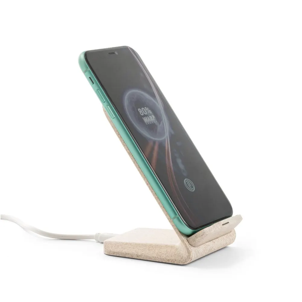 Suporte para celular com carregador wireless super-rápido em fibra de palha de trigo e ABS