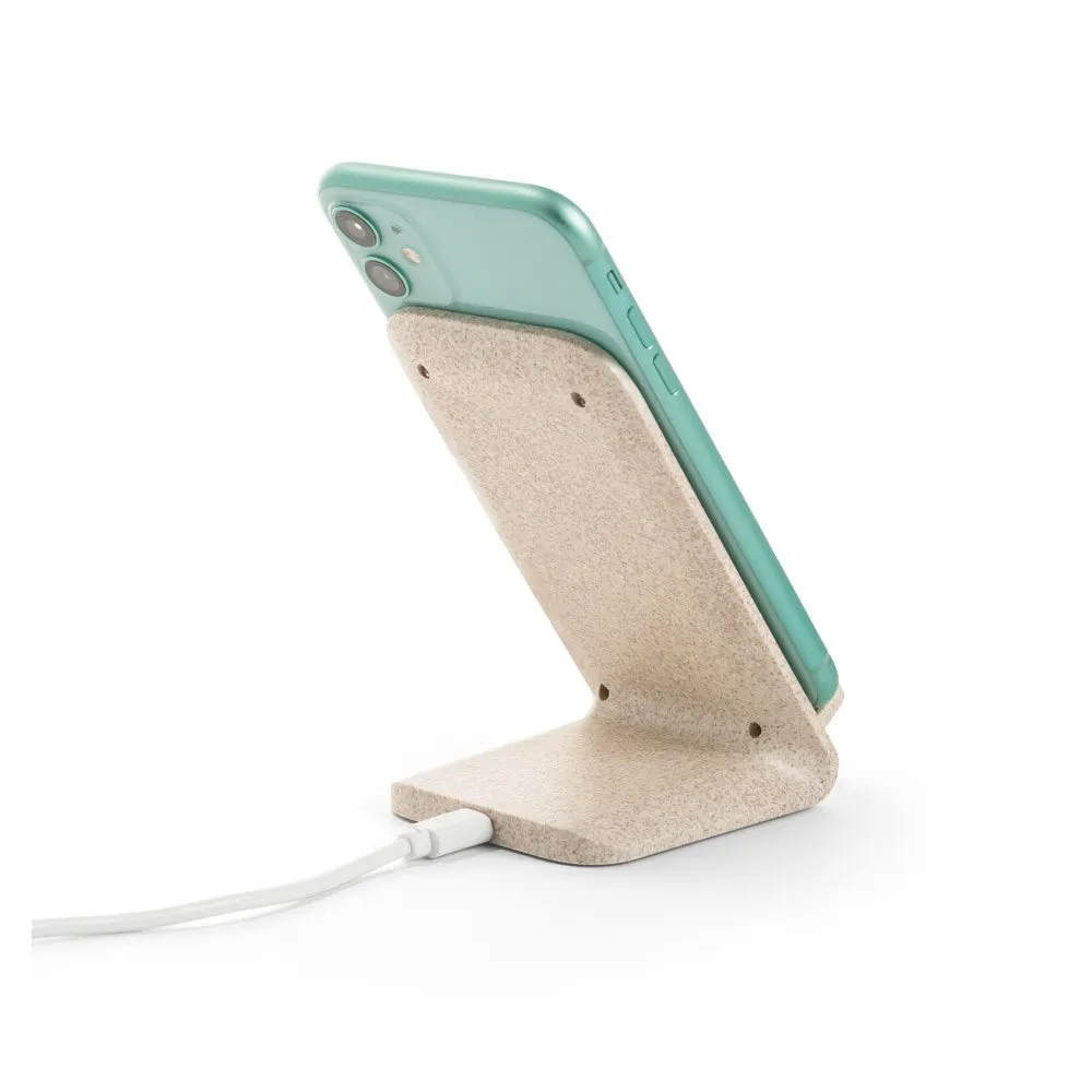 Suporte para celular com carregador wireless super-rápido em fibra de palha de trigo e ABS