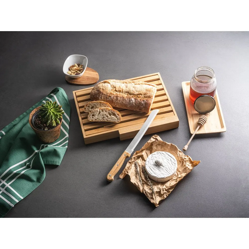 Tábua para pão em bambu com faca em aço inox